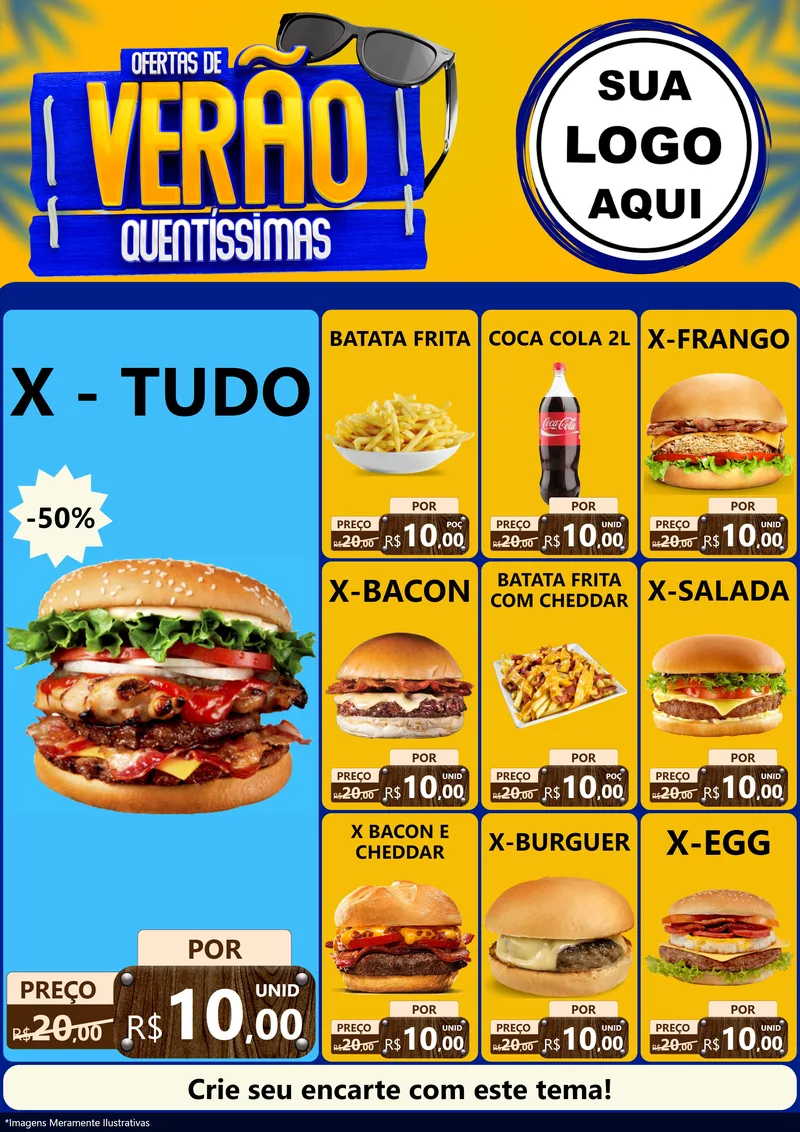 Modelo de Encarte para Encarte A4 Vertical com o tema Ofertas de Verão Quentíssimas para Hamburgueria