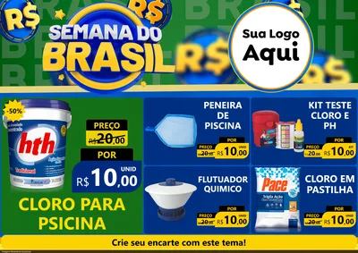 Modelo de Encarte para Encarte A4 Horizontal com o tema Semana Do Brasil para Produtos para Piscina