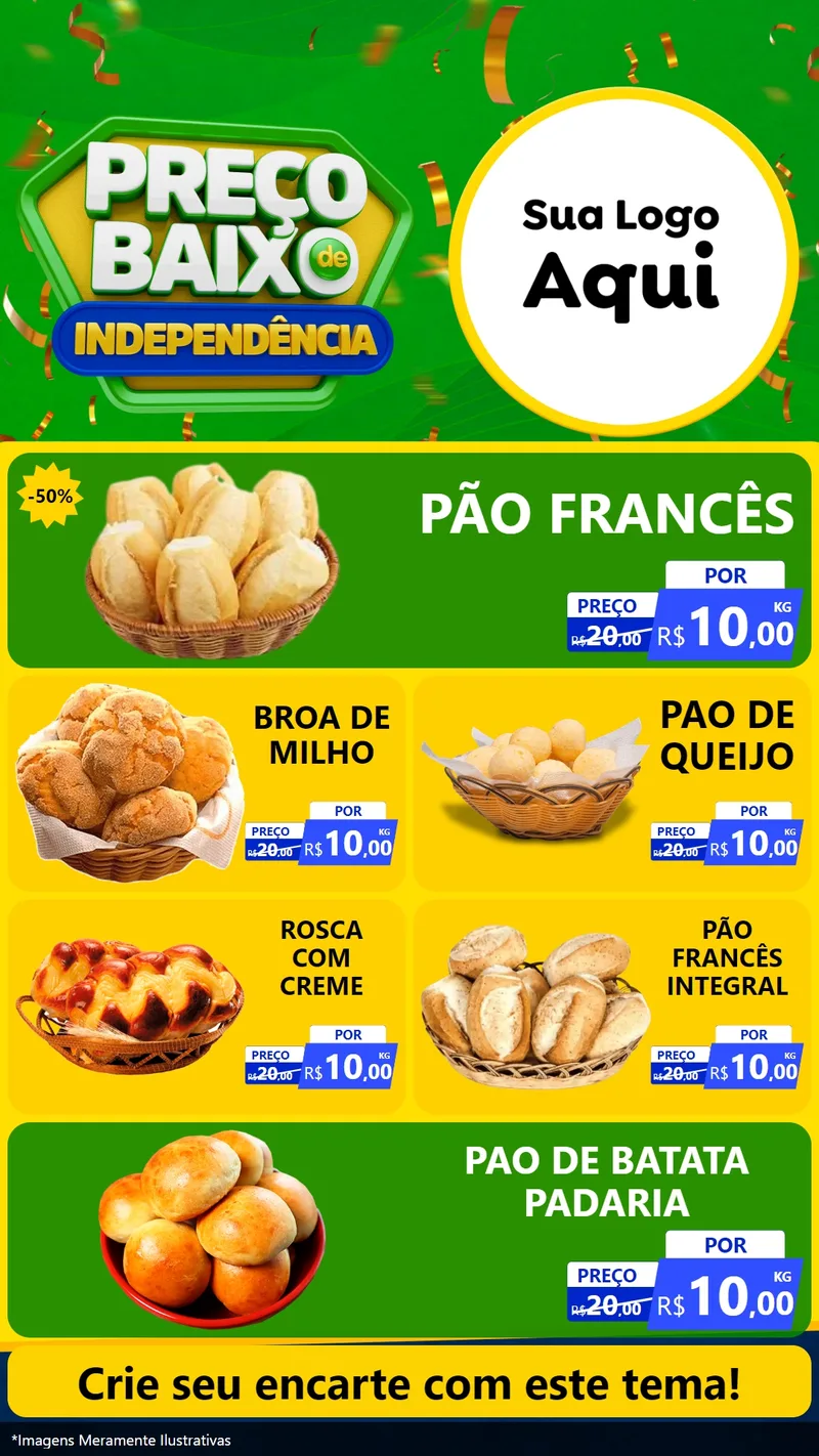 Modelo de TV para TV Vertical com o tema Preço Baixo de Independência para Padaria