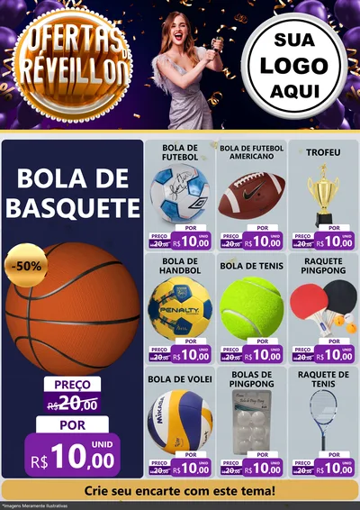 Modelo de Encarte para Encarte A4 Vertical com o tema Ofertas de Réveillon para Artigos Esportivos