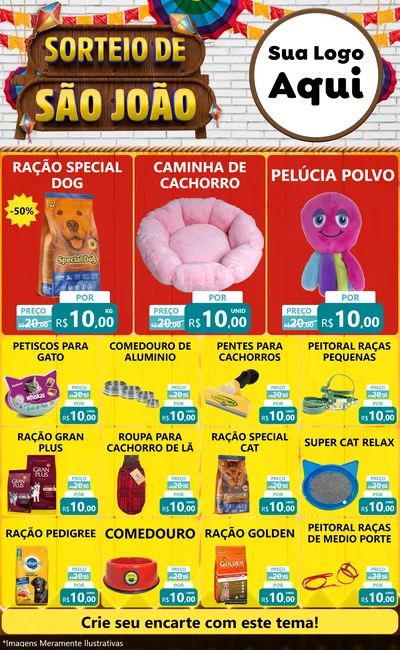 Modelo de Encarte para Encarte Grande com o tema Sorteio de São João para Pet Shop