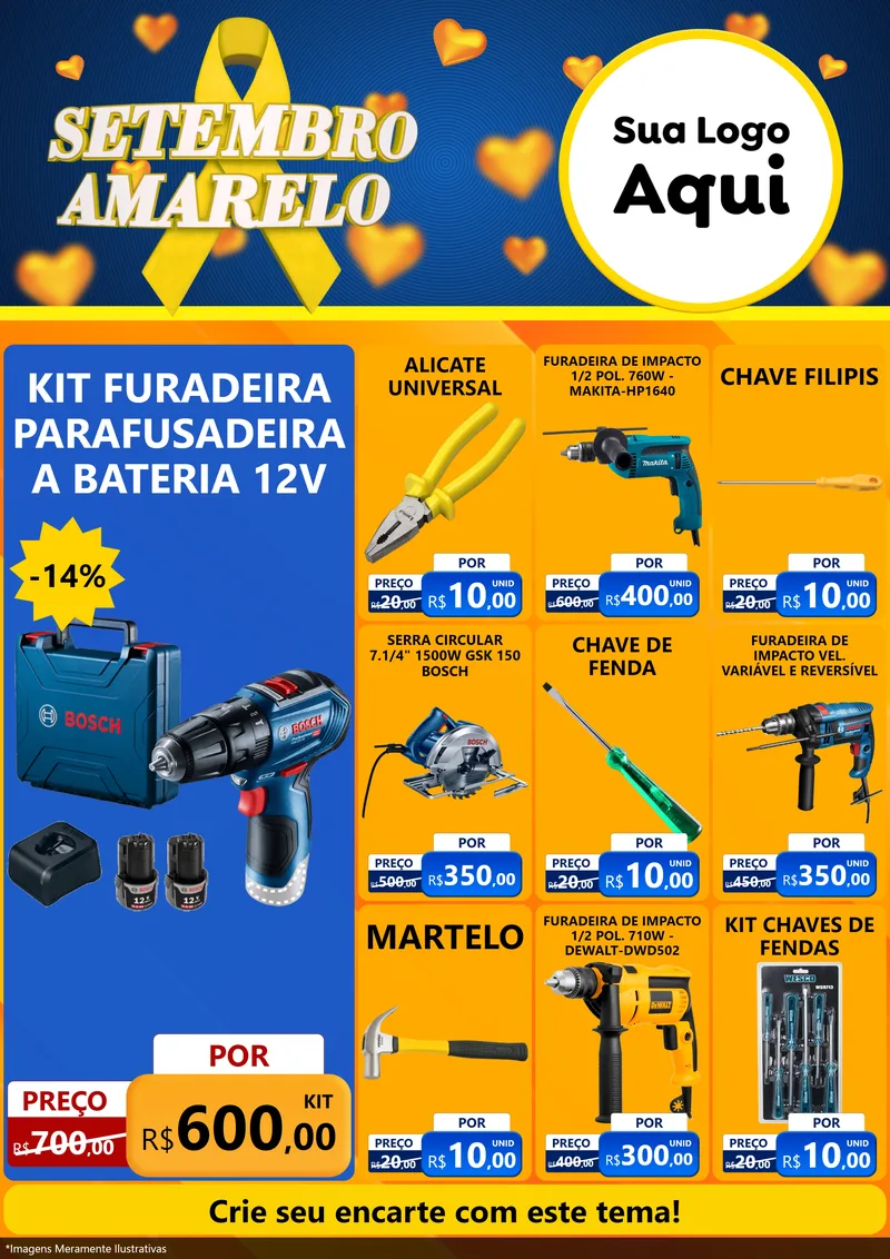 Modelo de Encarte para Encarte A4 Vertical com o tema Setembro Amarelo para Maquinas e Ferramentas
