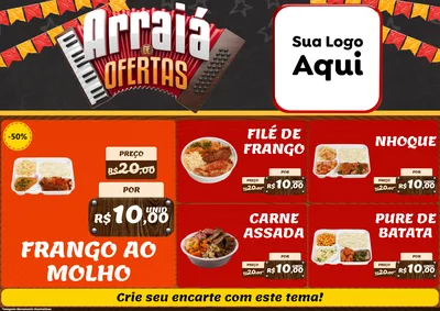 Modelo de Encarte para Encarte A4 Horizontal com o tema Arraiá de Ofertas - Junina para Restaurante