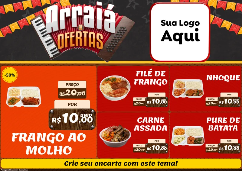 Modelo de Encarte para Encarte A4 Horizontal com o tema Arraiá de Ofertas - Junina para Restaurante