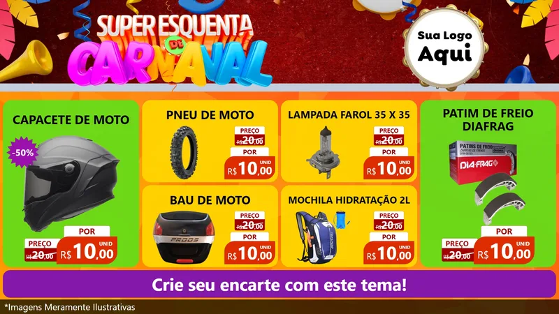 Modelo de TV para TV Horizontal com o tema Super Esquenta de Carnaval para Moto peças