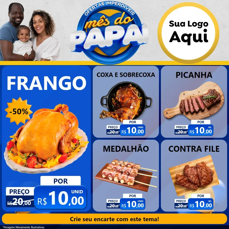 Modelo de Rede Social para Feed Facebook com o tema Ofertas Imperdíveis Mês Do Papai para Assados