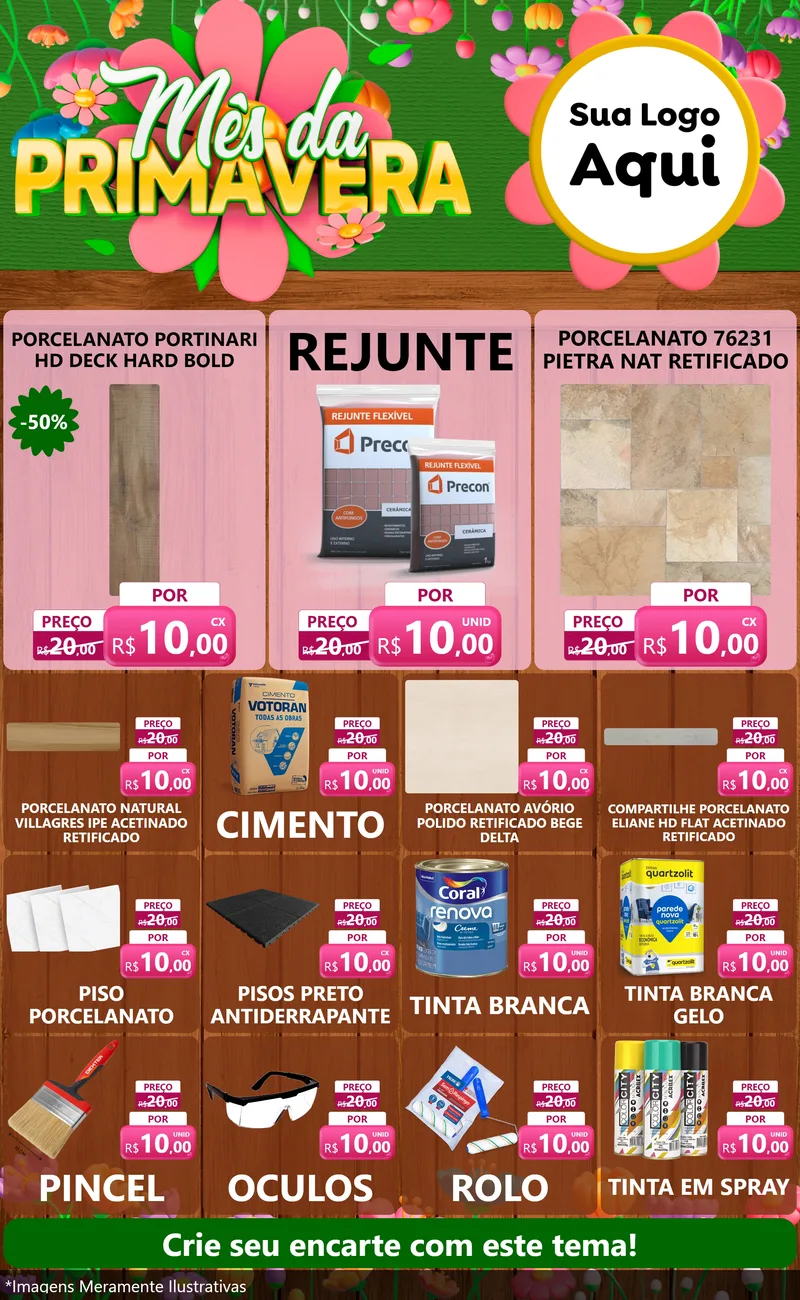 Modelo de Encarte para Encarte Grande com o tema Mês da Primavera para Pisos e revestimentos