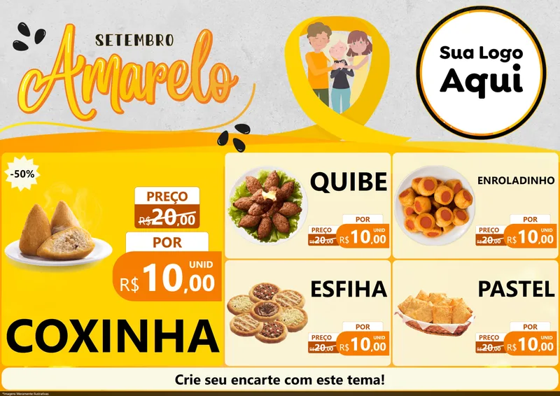 Modelo de Encarte para Encarte A4 Horizontal com o tema Setembro Amarelo para Salgadaria