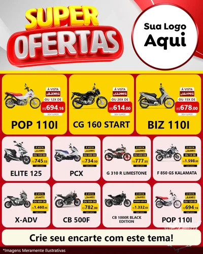 Modelo de Rede Social para Feed Instagram com o tema Super Ofertas para Concessionaria de Motos
