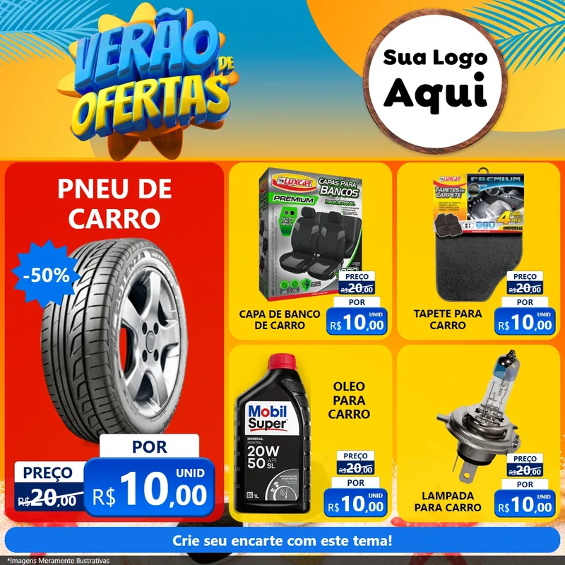Modelo de Rede Social para Feed Facebook com o tema Verão de Ofertas para Auto peças