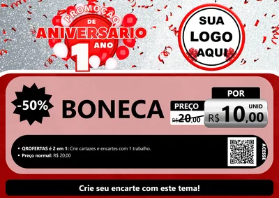 Modelo de Cartaz para Cartaz A4 Horizontal com o tema Promoção de Aniversário - 1 Ano para Brinquedos