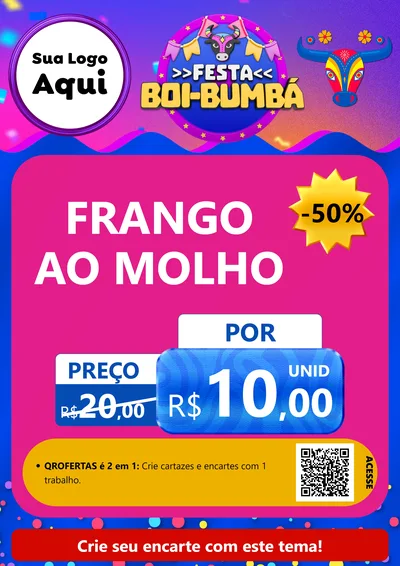 Modelo de Cartaz para Cartaz A4 Vertical com o tema Festa Boi-Bumbá para Restaurante
