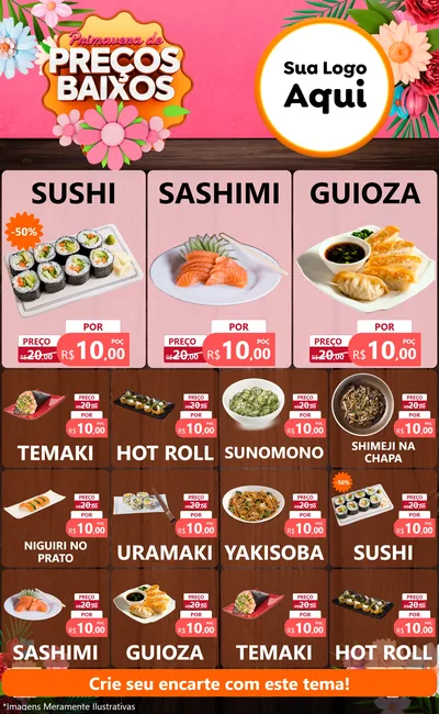 Modelo de Encarte para Encarte Grande com o tema Primavera de Preços Baixos para Comida japonesa