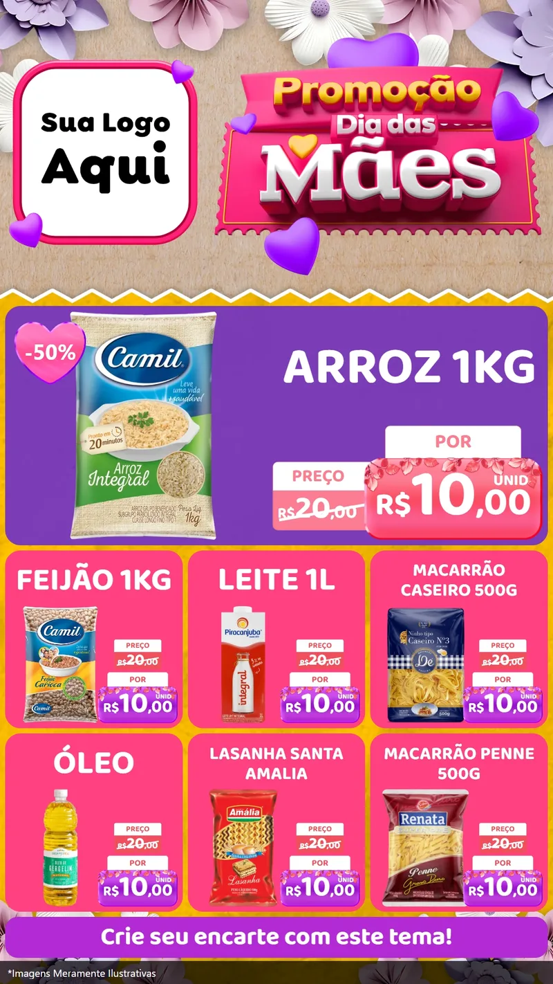 Modelo de Rede Social para Stories com o tema Promoção Dia das Mães para Supermercado