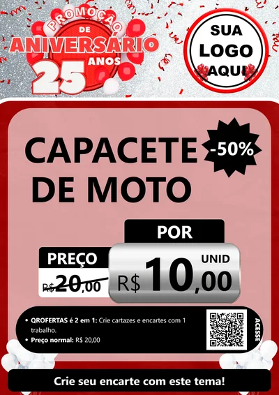Modelo de Cartaz para Cartaz A4 Vertical com o tema Promoção de Aniversário - 25Anos para Moto peças