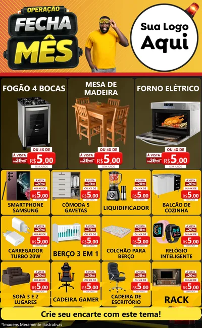 Modelo de Encarte para Encarte Grande com o tema Operação Fecha Mês para Móveis e Eletro