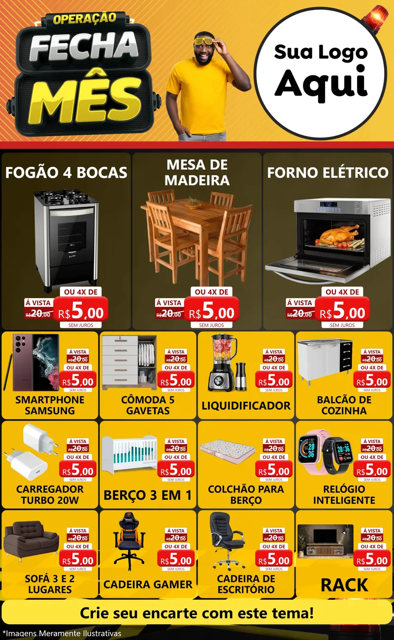 Modelo de Encarte para Encarte Grande com o tema Operação Fecha Mês para Móveis e Eletro