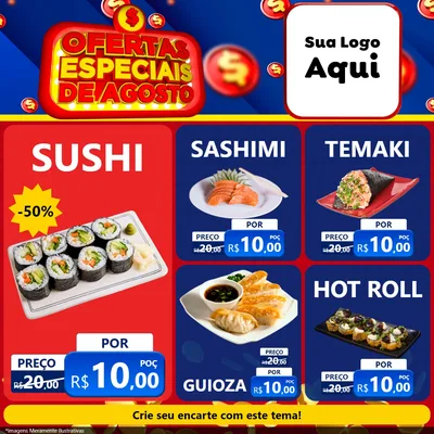 Modelo de Rede Social para Feed Facebook com o tema Ofertas Especiais de Agosto para Comida japonesa