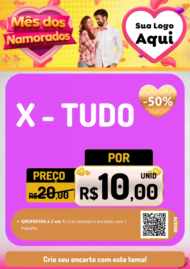 Modelo de Cartaz para Cartaz A4 Vertical com o tema Mês dos Namorados para Hamburgueria