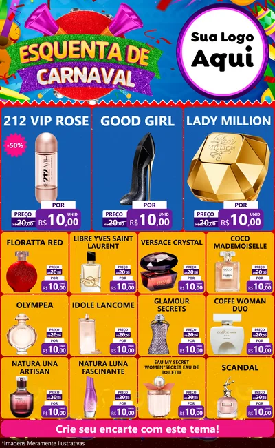 Modelo de Encarte para Encarte Grande com o tema Esquenta de Carnaval para Perfumes