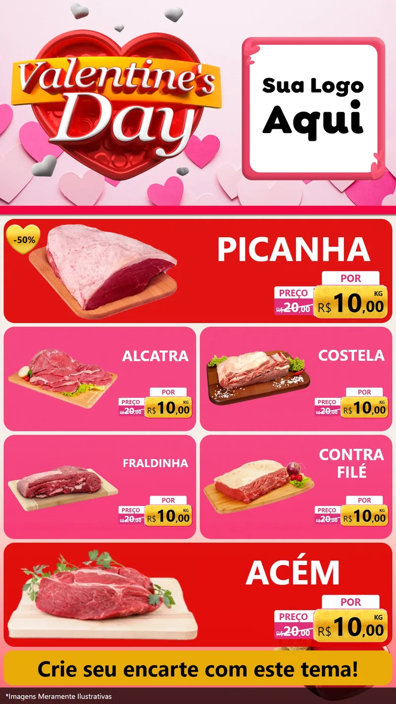 Modelo de TV para TV Vertical com o tema Valentine's Day para Açougue