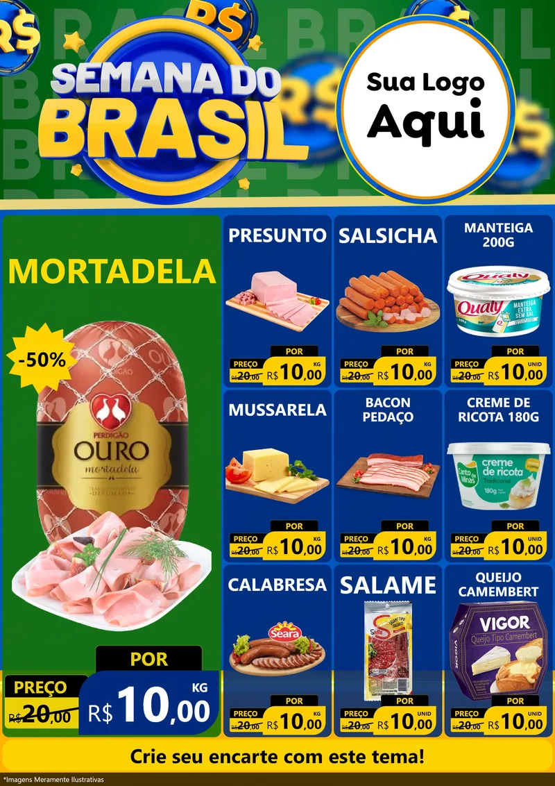 Modelo de Encarte para Encarte A4 Vertical com o tema Semana Do Brasil para Frios e Laticínios