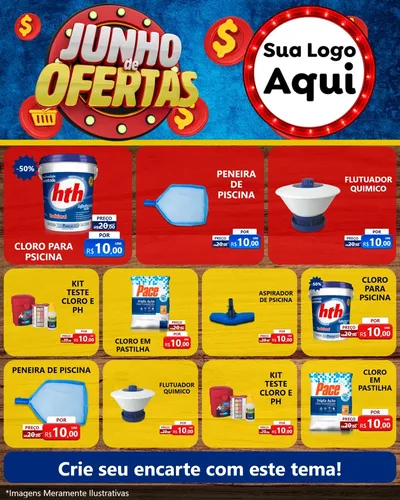 Modelo de Rede Social para Feed Instagram com o tema Junho de Ofertas para Produtos para Piscina