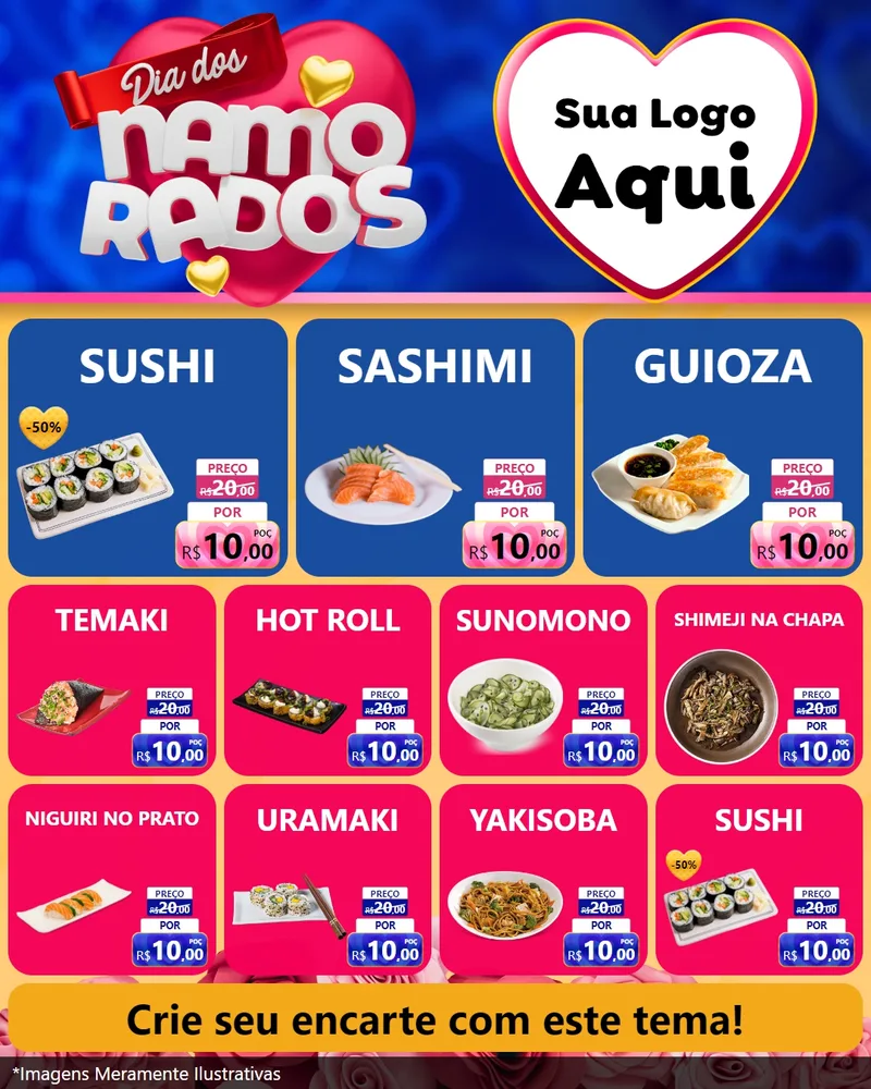 Modelo de Rede Social para Feed Instagram com o tema Dia dos namorados para Comida japonesa