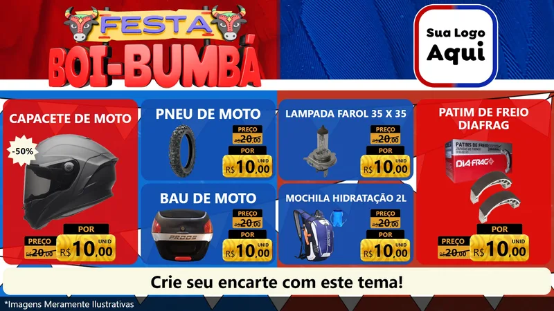 Modelo de TV para TV Horizontal com o tema Festa Boi Bumbá para Moto peças
