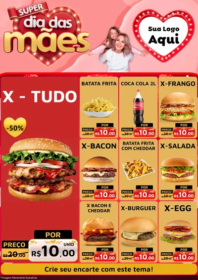 Modelo de Encarte para Encarte A4 Vertical com o tema Super Dia Das Mães para Hamburgueria
