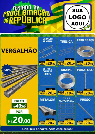 Modelo de Encarte para Encarte A4 Vertical com o tema Feriado da Proclamação da República para Ferragens