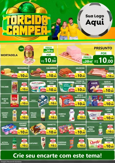 Modelo de Encarte para Encarte A4 Vertical com o tema Torcida Campeã - Copa para Frios e Laticínios