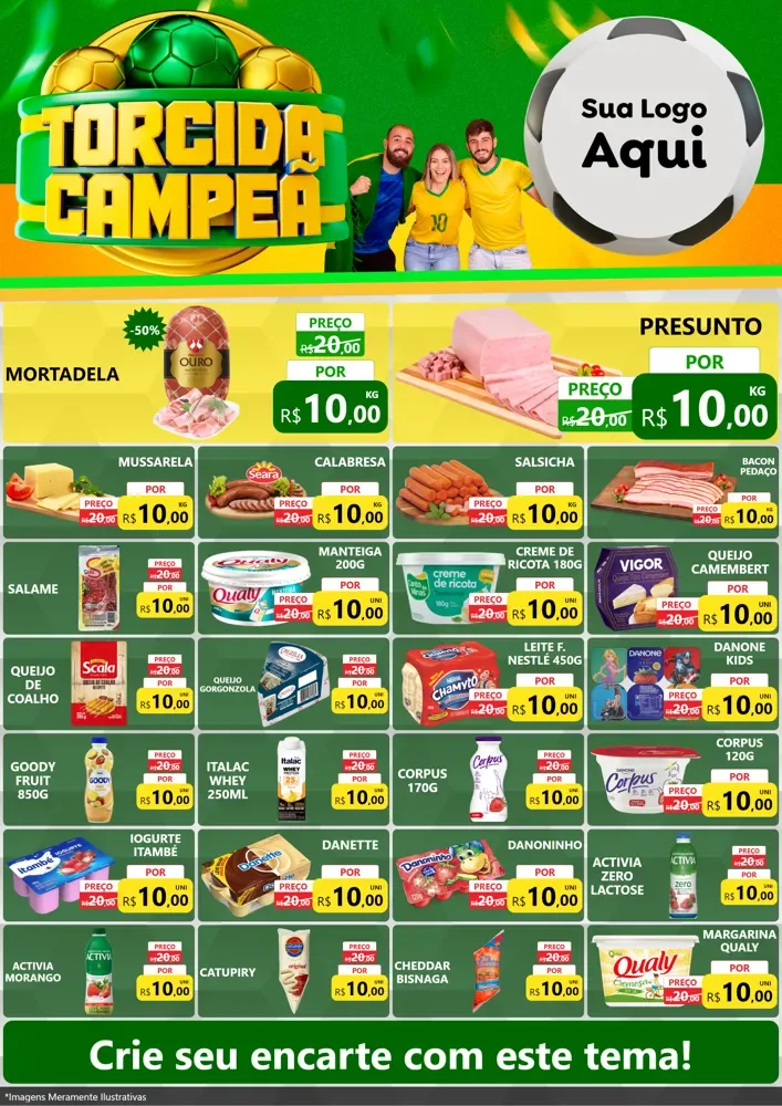 Modelo de Encarte para Encarte A4 Vertical com o tema Torcida Campeã - Copa para Frios e Laticínios