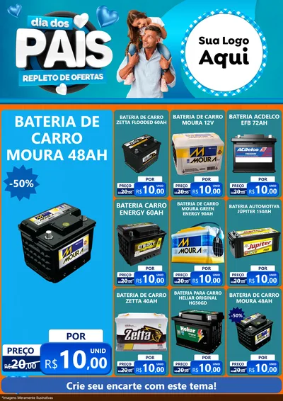 Modelo de Encarte para Encarte A4 Vertical com o tema Dia Dos Pais Repleto de Ofertas para Baterias Elétricas