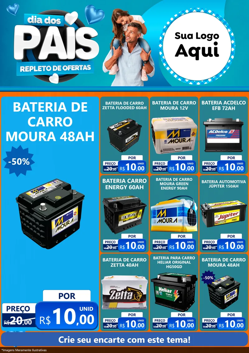 Modelo de Encarte para Encarte A4 Vertical com o tema Dia Dos Pais Repleto de Ofertas para Baterias Elétricas
