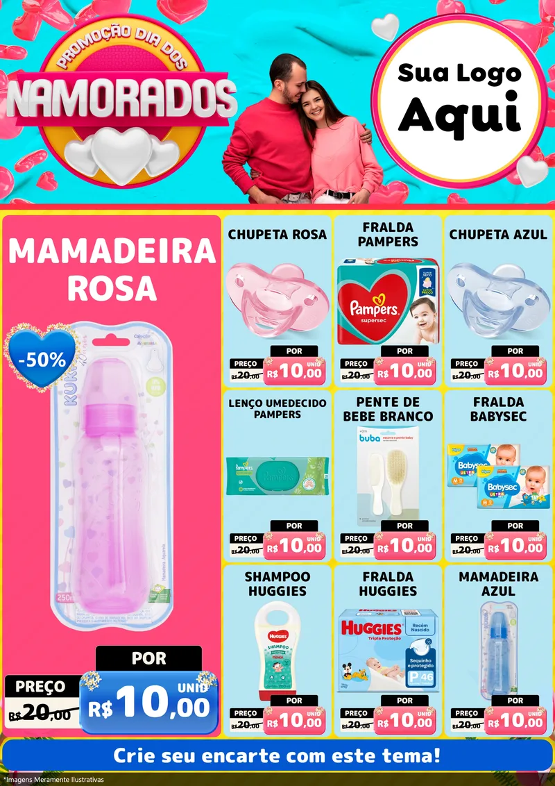 Modelo de Encarte para Encarte A4 Vertical com o tema Promoção Dia dos Namorados para Bebês