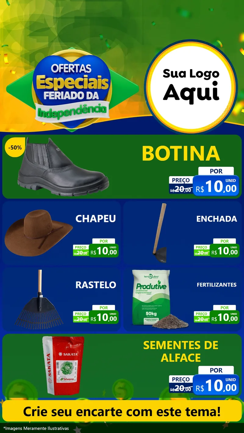 Modelo de TV para TV Vertical com o tema Ofertas Especiais Feriado da Independência para Agropecuária