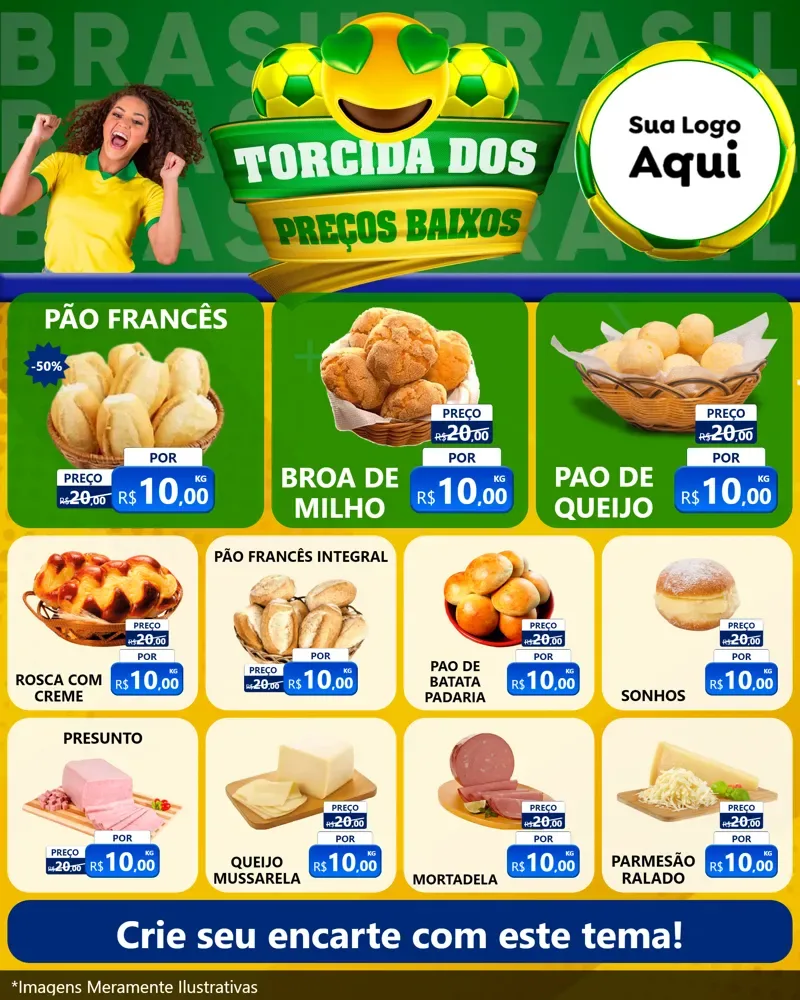 Modelo de Rede Social para Feed Instagram com o tema Torcida dos Preços Baixos - Copa para Padaria