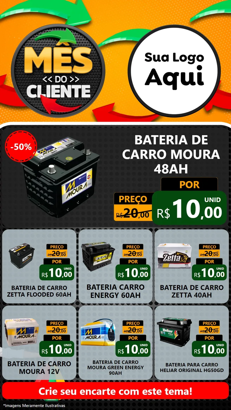 Modelo de Rede Social para Stories com o tema Mês do Cliente para Baterias Elétricas