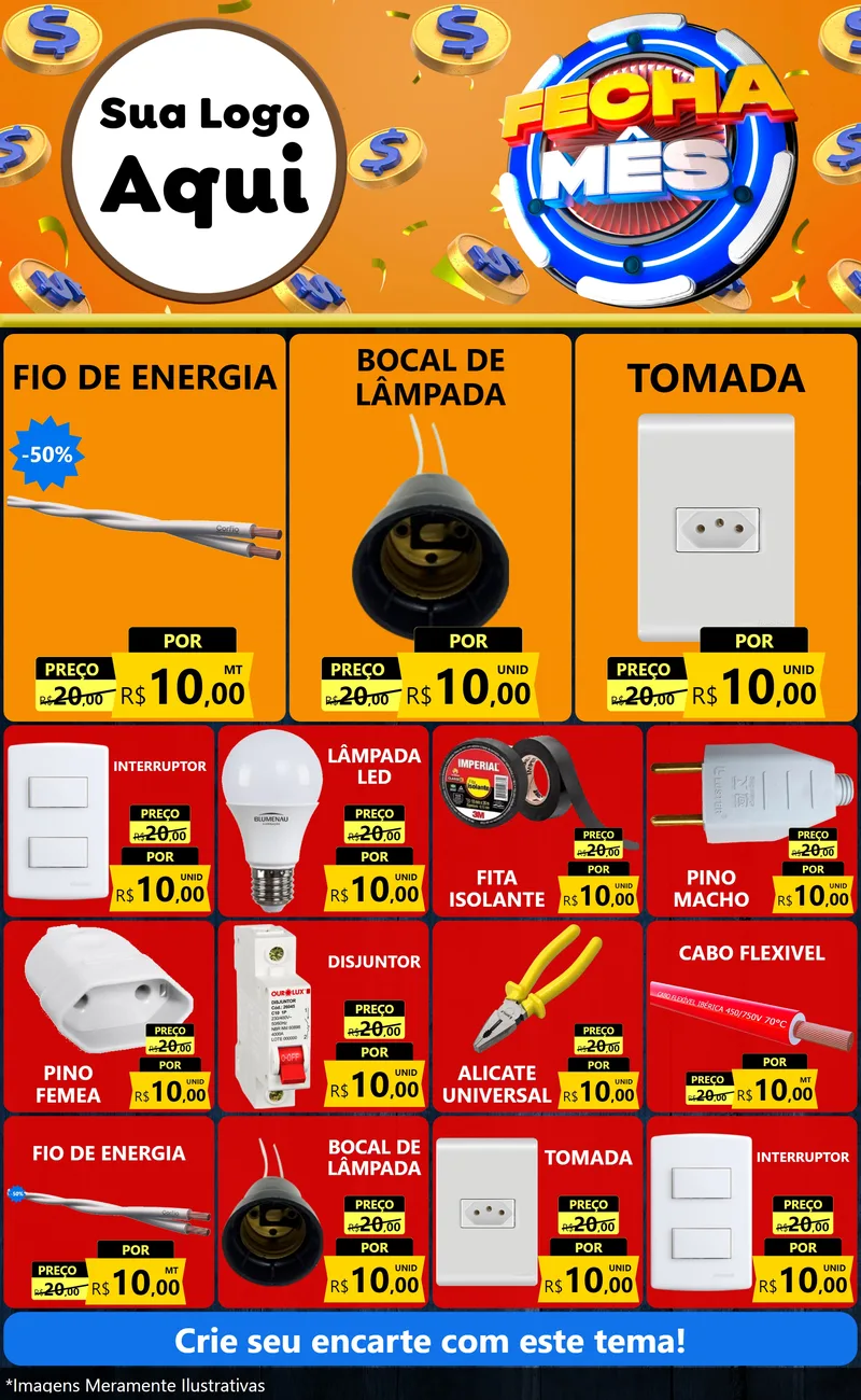 Modelo de Encarte para Encarte Grande com o tema Fecha Mês para Materiais Elétricos