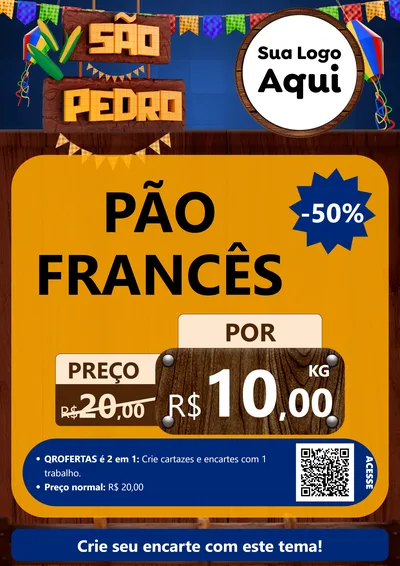 Modelo de Cartaz para Cartaz A4 Vertical com o tema São Pedro para Padaria