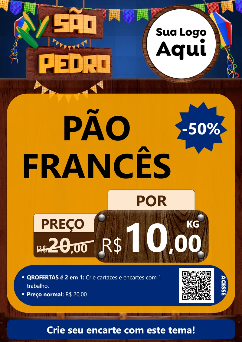 Modelo de Cartaz para Cartaz A4 Vertical com o tema São Pedro para Padaria
