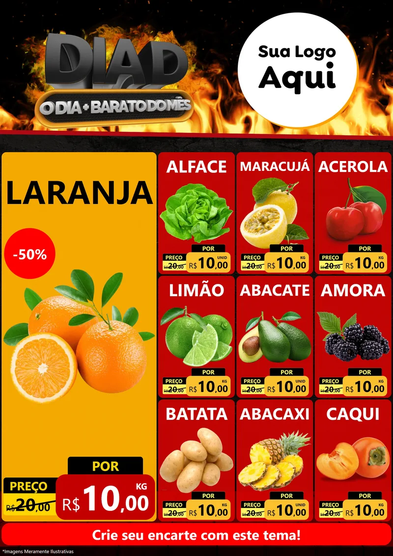 Modelo de Encarte para Encarte A4 Vertical com o tema Dia D, O Dia Mais Barato Do Mês para Hortifrúti