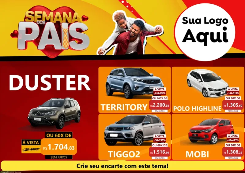 Modelo de Encarte para Encarte A4 Horizontal com o tema Semana Dos Pais para Concessionaria de Carros