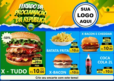 Modelo de Encarte para Encarte A4 Horizontal com o tema Feriado da Proclamação da República para Hamburgueria