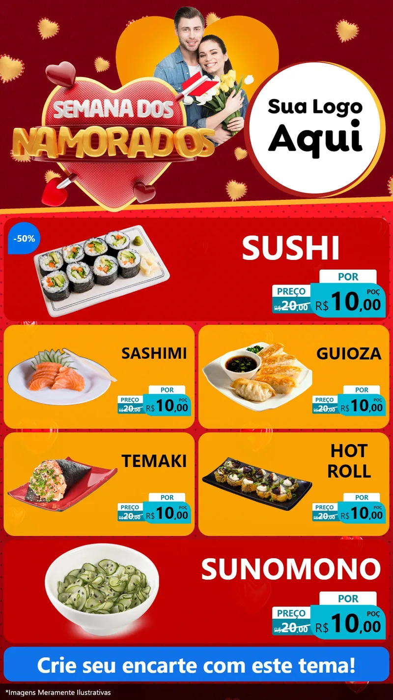Modelo de TV para TV Vertical com o tema Semana dos Namorados para Comida japonesa