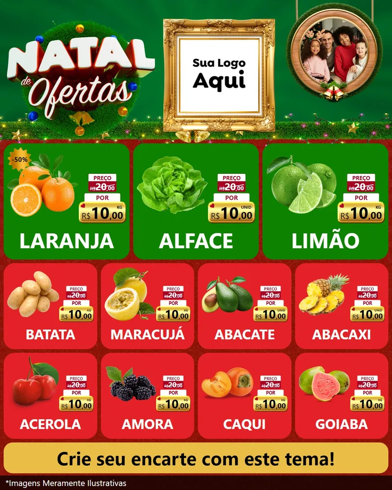 Modelo de Rede Social para Feed Instagram com o tema Natal de Ofertas para Hortifrúti