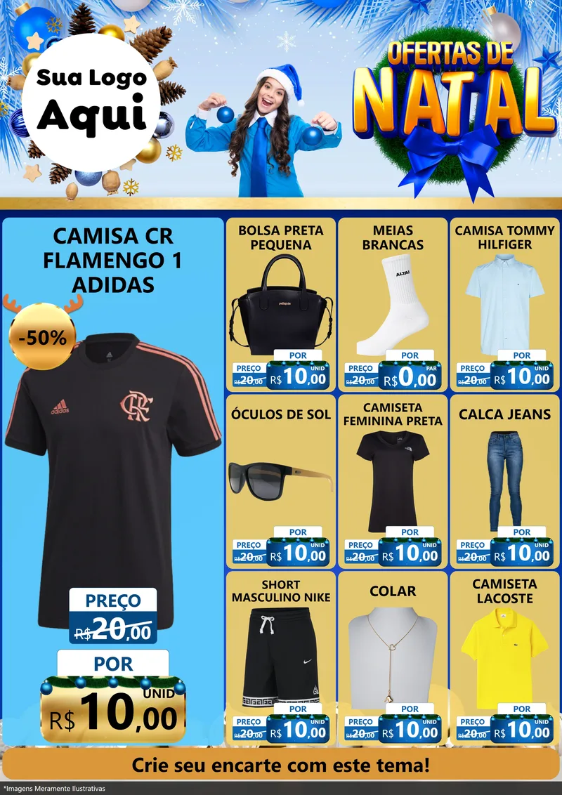 Modelo de Encarte para Encarte A4 Vertical com o tema Ofertas de Natal para Roupas e acessórios