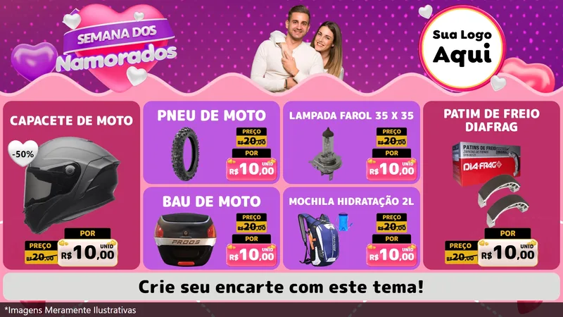 Modelo de TV para TV Horizontal com o tema Semana dos Namorados para Moto peças