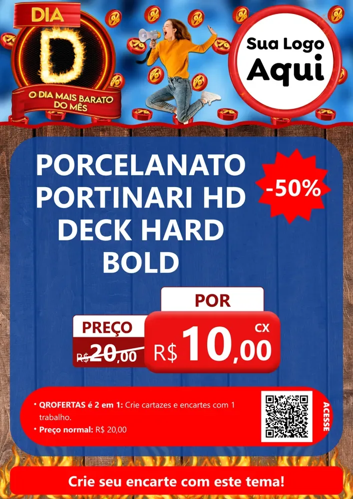 Modelo de Cartaz para Cartaz A4 Vertical com o tema Dia D - O Dia Mais Barato Do Mês para Pisos e revestimentos